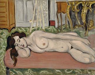 裸体躺在粉色沙发上 Reclining Nude on a Pink Couch (1919)，亨利·马蒂斯