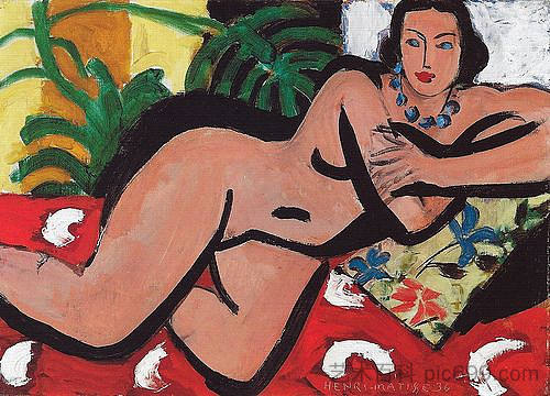 斜倚的蓝眼睛裸体 Reclining Nude with Blue Eyes (1936)，亨利·马蒂斯