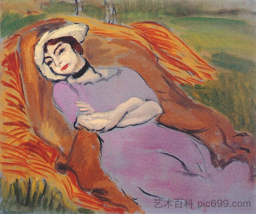 风景中的斜倚女人(玛格丽特) Reclining Woman in a Landscape (Marguerite) (1918)，亨利·马蒂斯