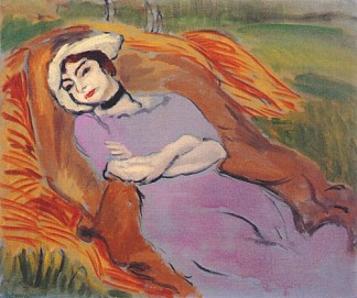风景中的斜倚女人(玛格丽特) Reclining Woman in a Landscape (Marguerite) (1918)，亨利·马蒂斯
