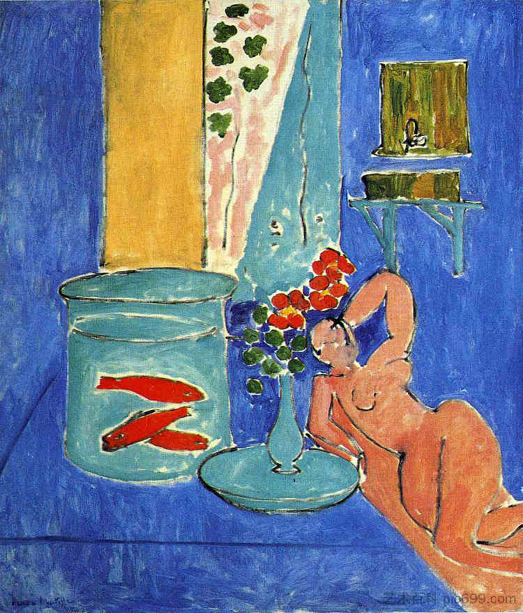 红鱼和雕塑 Red Fish and a Sculpture (1911)，亨利·马蒂斯