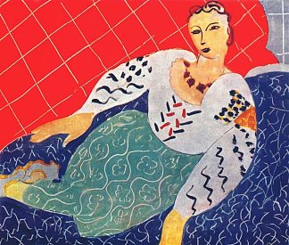 罗马尼亚衬衫，红色和蓝色背景 Romanian Blouse, Red and Blue Background (1940)，亨利·马蒂斯