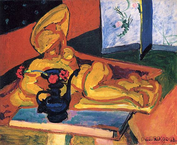 雕塑和波斯花瓶 Sculpture and Persian Vase (1908),亨利·马蒂斯