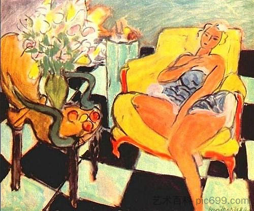 带花坐着的女人 Seated Woman with Flower (1942)，亨利·马蒂斯