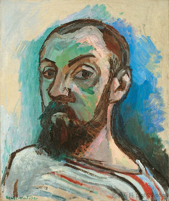 条纹T恤自画像 Self-Portrait in a Striped T-Shirt (1906),亨利·马蒂斯