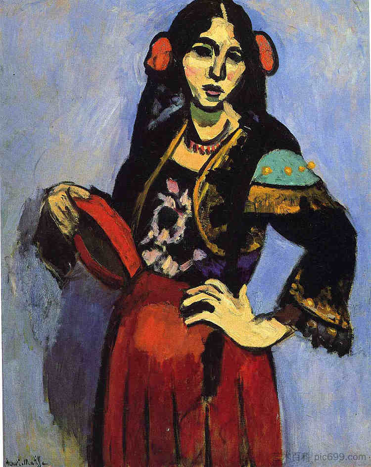 西班牙女人与手鼓 Spanish Woman with a Tamborine (1909)，亨利·马蒂斯