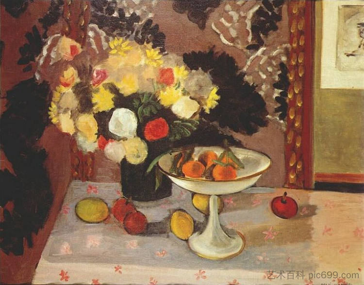静物（花束和花束） Still Life (Bouquet and Compotier) (1925)，亨利·马蒂斯