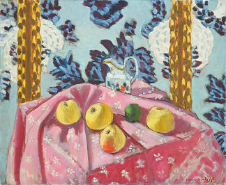 静物与粉红色桌布上的苹果 Still Life with Apples on a Pink Tablecloth (1924)，亨利·马蒂斯