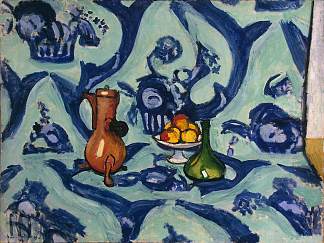 静物与蓝色桌布 Still Life with Blue Tablecloth (1909)，亨利·马蒂斯