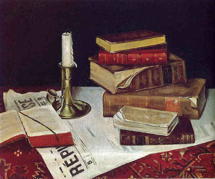 静物与书和蜡烛 Still Life with Books and Candle (1890)，亨利·马蒂斯