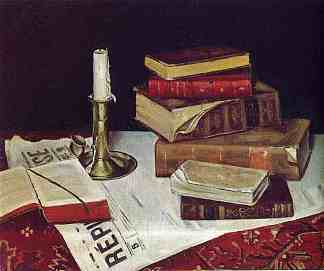 静物与书和蜡烛 Still Life with Books and Candle (1890)，亨利·马蒂斯