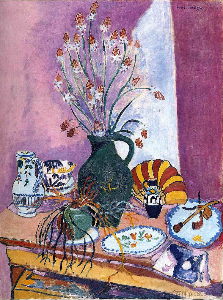 静物与阿斯菲德尔 Still Life with Asphodels (1907)，亨利·马蒂斯