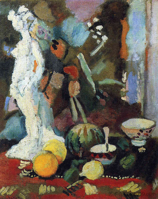 《小金人静物 Still Life with Statuette (1906)，亨利·马蒂斯