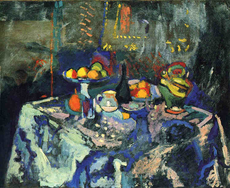 静物与花瓶，瓶子和水果 Still Life with Vase, Bottle and Fruit (c.1906)，亨利·马蒂斯