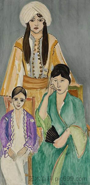 灰色背景的三姐妹 Three Sisters with Grey Background (1917)，亨利·马蒂斯
