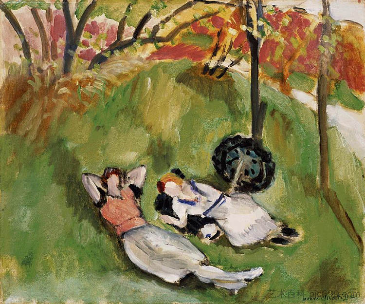 两个斜倚在风景中的人物 Two Figures Reclining in a Landscape (1921)，亨利·马蒂斯