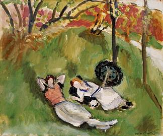 两个斜倚在风景中的人物 Two Figures Reclining in a Landscape (1921)，亨利·马蒂斯