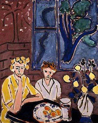 两个女孩，蓝色的窗户 Two Girls, Blue Window (1947)，亨利·马蒂斯