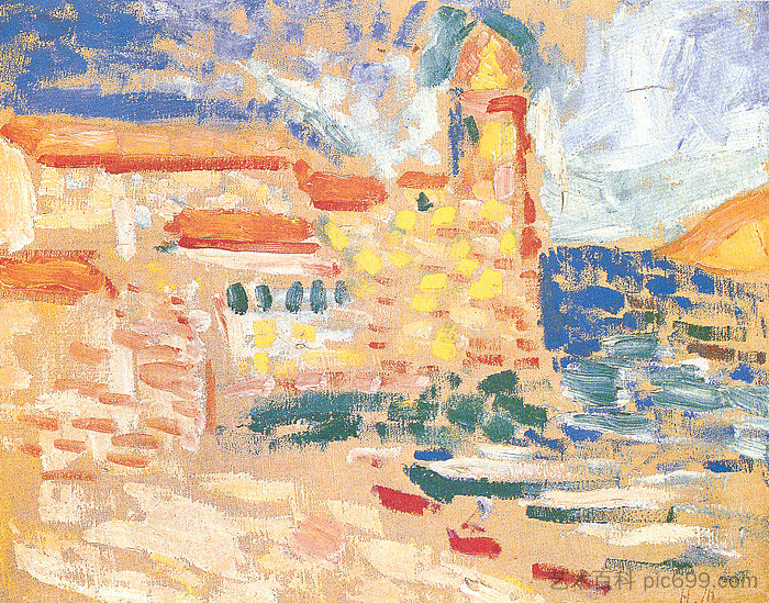 科利乌尔景观(塔) View of Collioure (The Tower) (1905)，亨利·马蒂斯