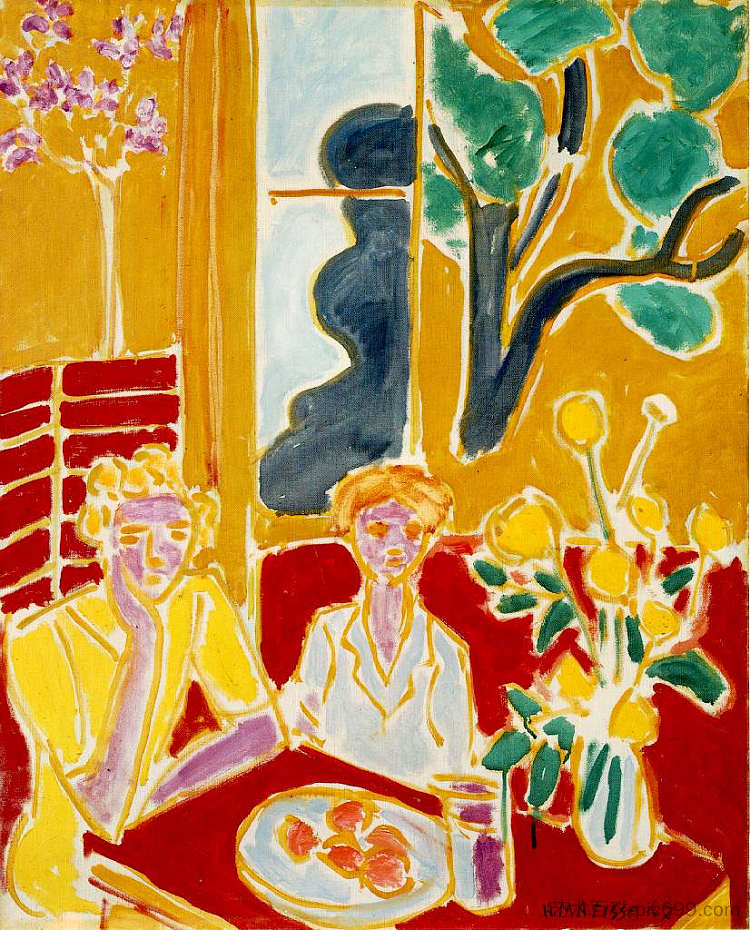 黄色和红色内饰的两个女孩 Two Girls in a Yellow and Red Interior (1947),亨利·马蒂斯