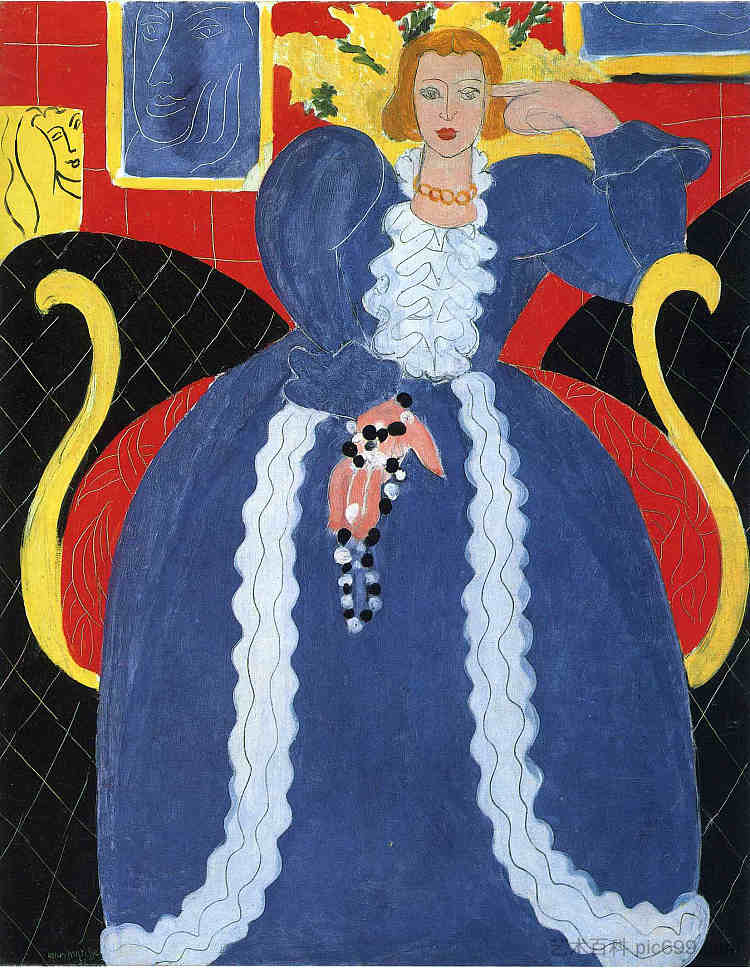 《穿蓝衣的女人》或《大蓝袍和含羞草》 Woman in Blue, or The Large Blue Robe and Mimosas (1937)，亨利·马蒂斯