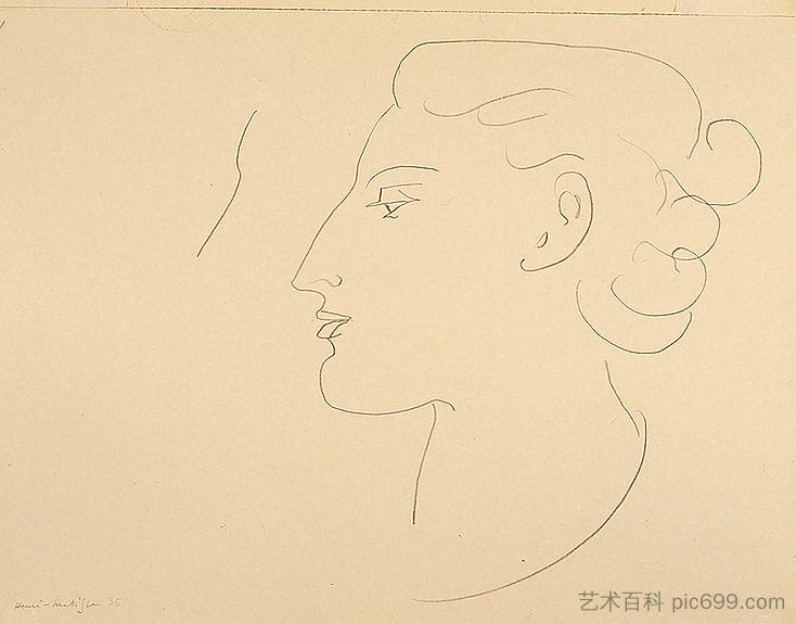 侧影中的女人(转向左边) Woman in Profile (Turned to the Left) (1935)，亨利·马蒂斯