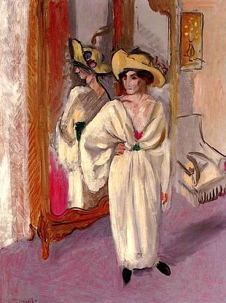 镜子前的白衣女人 Woman in White in Front of a Mirror (1918)，亨利·马蒂斯