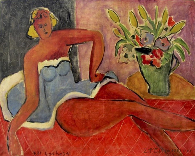 躺在花瓶旁的女人 Woman Lying Close to a Vase of Flowers (1942)，亨利·马蒂斯