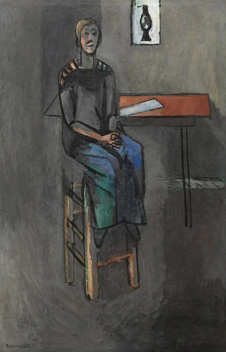 高脚凳上的女人 Woman on a High Stool (1914)，亨利·马蒂斯