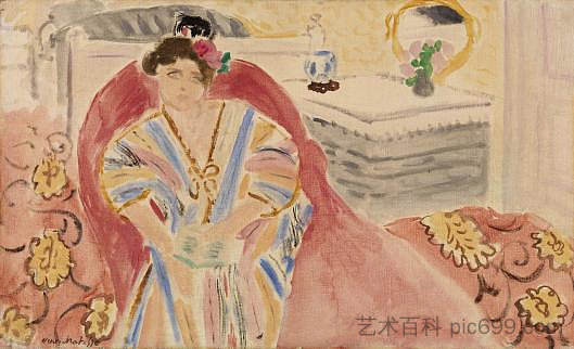 红色沙发上的女人 Woman on a Red Sofa (1920)，亨利·马蒂斯