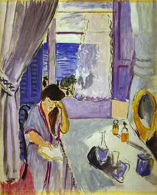 在梳妆台上看书的女人（内部，尼斯） Woman Reading at a Dressing Table (Interieur, Nice) (1919)，亨利·马蒂斯
