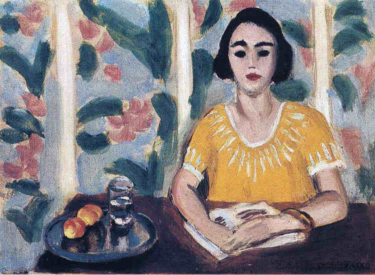 女人读桃子 Woman Reading with Peaches (1923)，亨利·马蒂斯