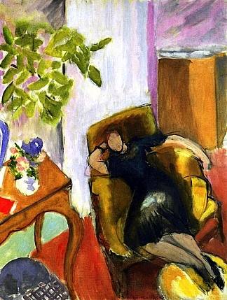 黑色年轻女孩在黄色扶手椅 Young Girl in Black in Yellow Armchair (1935)，亨利·马蒂斯