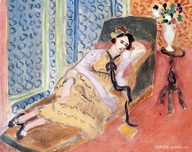 沙发上的年轻女子。黑丝带 Young Woman on a Divan. Black Ribbon (1922)，亨利·马蒂斯