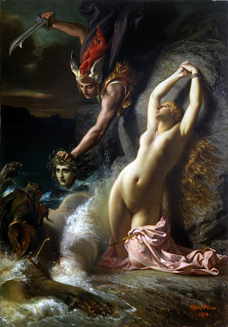 被锁在岩石上的仙女座 Andromeda Chained to a Rock (1874)，亨利-皮埃尔·皮库