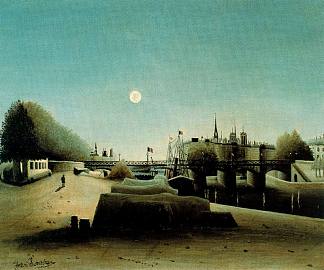 从圣尼古拉斯港傍晚看圣路易斯岛 A View of the Ile Saint Louis from Port Saint Nicolas Evening (c.1888)，亨利·卢梭