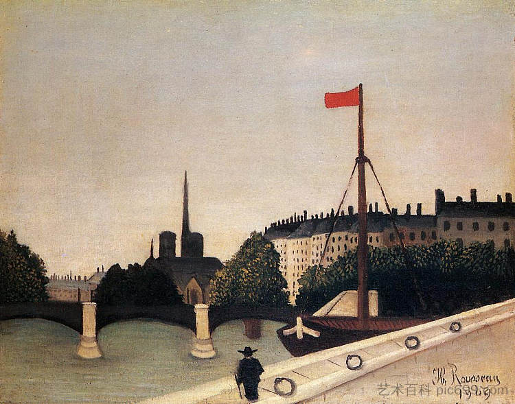 巴黎圣母院从亨利四世码头看圣路易斯岛 Notre Dame View of the Ile Saint Louis from the Quai Henri IV (1909)，亨利·卢梭