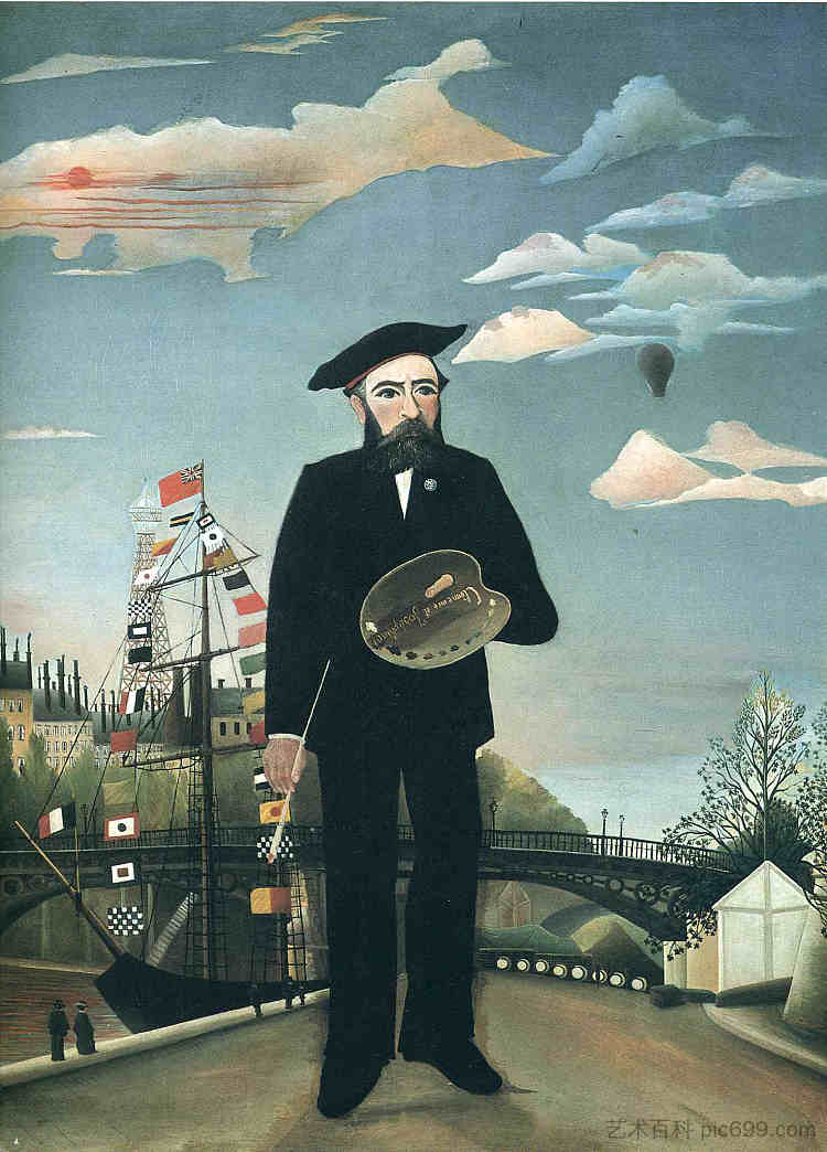 来自圣路易斯岛的自画像 Self Portrait from L'ile Saint Louis (1890)，亨利·卢梭