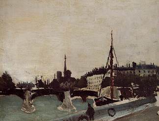 从亨利四世码头研究看到的圣路易斯岛景色 View of the Ile Saint Louis from the Quai Henri IV Study (1909)，亨利·卢梭