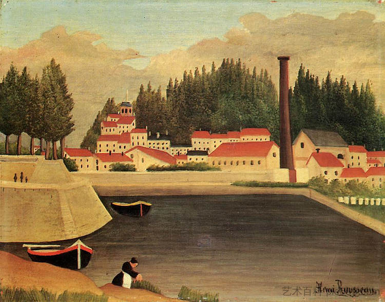 工厂附近的村庄 Village near a Factory (1907 - 1908)，亨利·卢梭