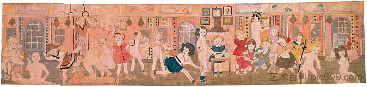 无题（华丽的内饰与多个女孩和布伦金斯的形象） Untitled (Ornate Interior with Multiple Figures of Girls and blengins)，亨利达格