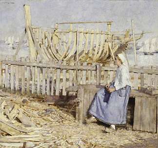 造船厂，布列塔尼康卡尔 The Boat Builder’s Yard, Cancale, Brittany (1881)，亨利·赫尔伯特·拉坦格