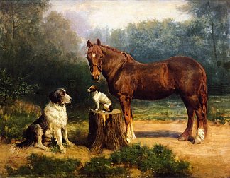 马和两只狗在风景中 Horse and Two Dogs in a Landscape (1891)，亨利奥萨瓦瓦坦纳