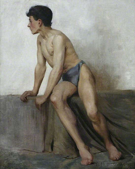 坐着的裸体书房 Seated Nude Study (1877)，亨利·斯科特·图克