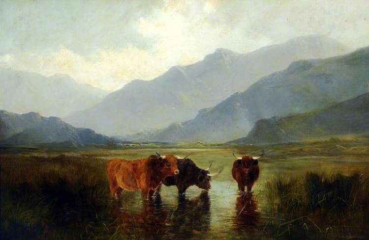 牛的风景 Landscape with Cattle (1872)，亨利·威廉·班克斯·戴维斯