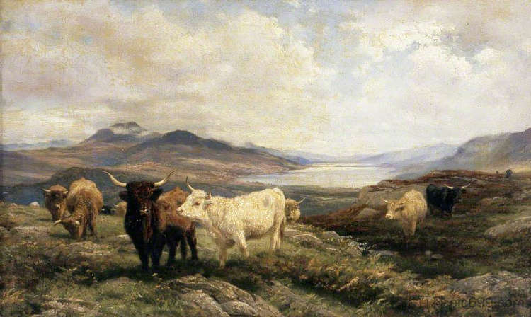 风景与牛，早晨 Landscape with Cattle, Morning (1894)，亨利·威廉·班克斯·戴维斯