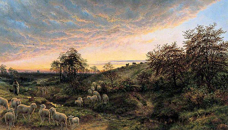 暮光之城，克鲁斯谷，布洛涅附近 Twilight, Vallée de la Cluse, near Boulogne (1863)，亨利·威廉·班克斯·戴维斯