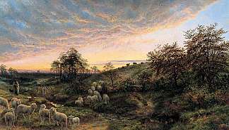 暮光之城，克鲁斯谷，布洛涅附近 Twilight, Vallée de la Cluse, near Boulogne (1863)，亨利·威廉·班克斯·戴维斯
