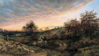 暮光之城，克鲁斯谷，布洛涅附近 Twilight, Vallée de la Cluse, near Boulogne (1863)，亨利·威廉·班克斯·戴维斯