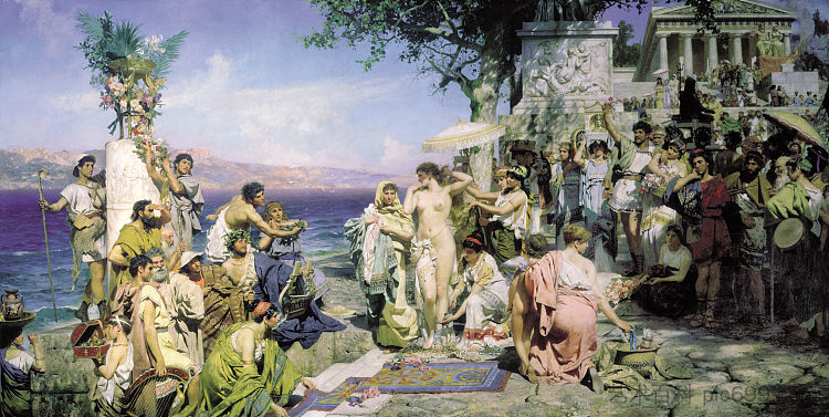 弗莱恩在埃留西斯的波塞冬庆祝活动 Phryne on the Poseidon's celebration in Eleusis (1889)，亨里克·西米拉斯基波兰